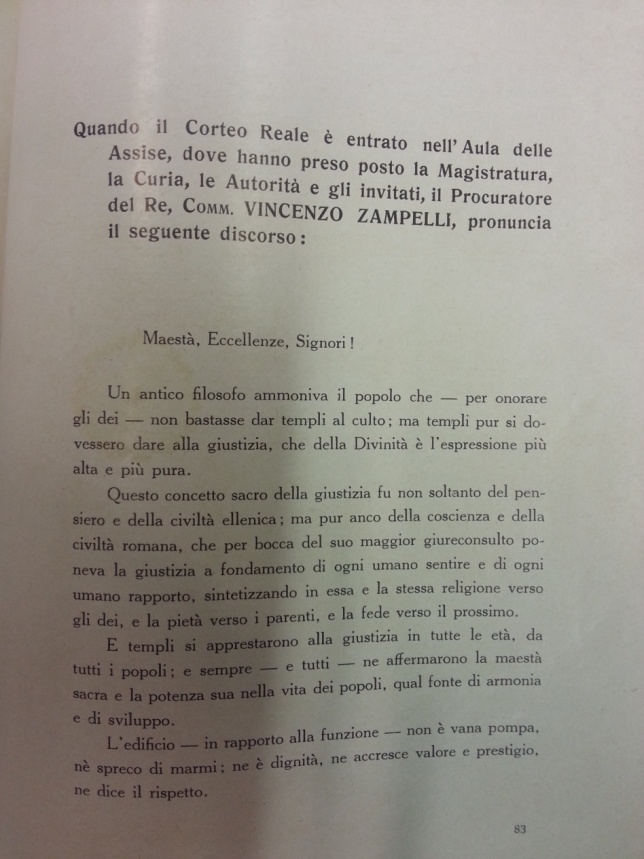 Documento dell&rsquo;epoca , stralcio del discorso introduttivo dell&rsquo;inaugurazione.(fonte biblioteca A.Mai &ndash; Bergamo Alta)